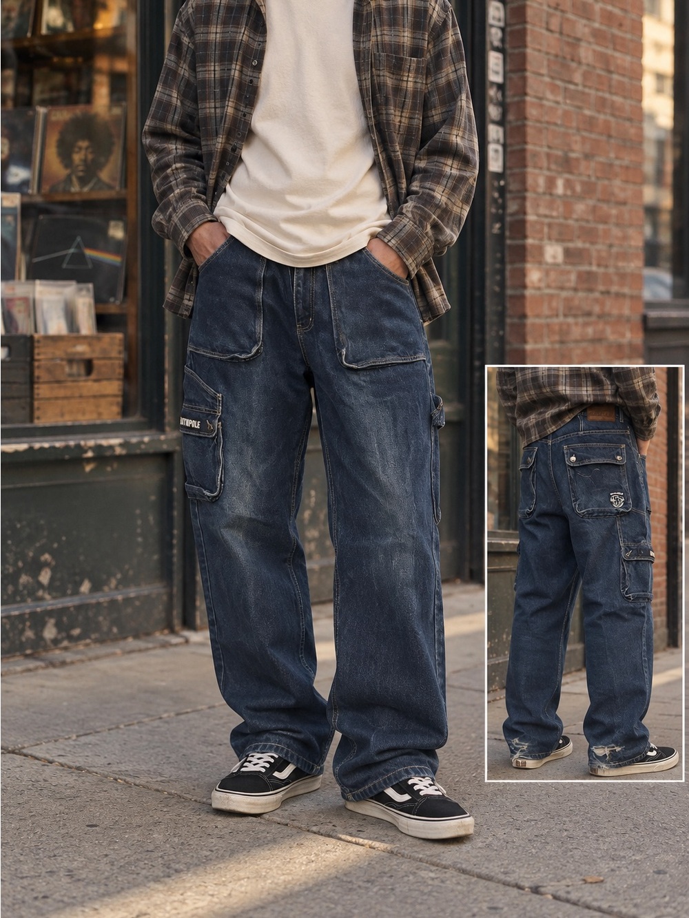 Vintage Y2K Southpole Baggy Cargo Jeans Mens 34 Long Distressed Hip Hop Skater